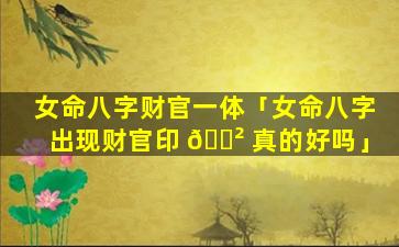 女命八字财官一体「女命八字出现财官印 🌲 真的好吗」
